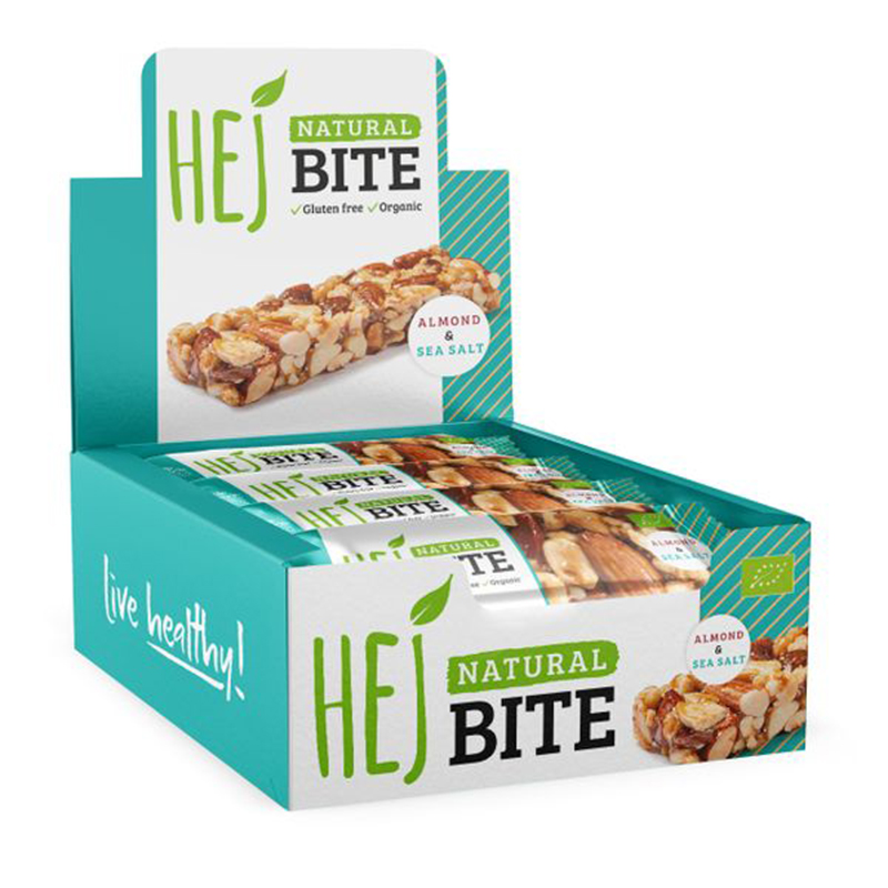 HEJ Bite Organic Almond & Sea Salt. Bars -40g x 12 Bars