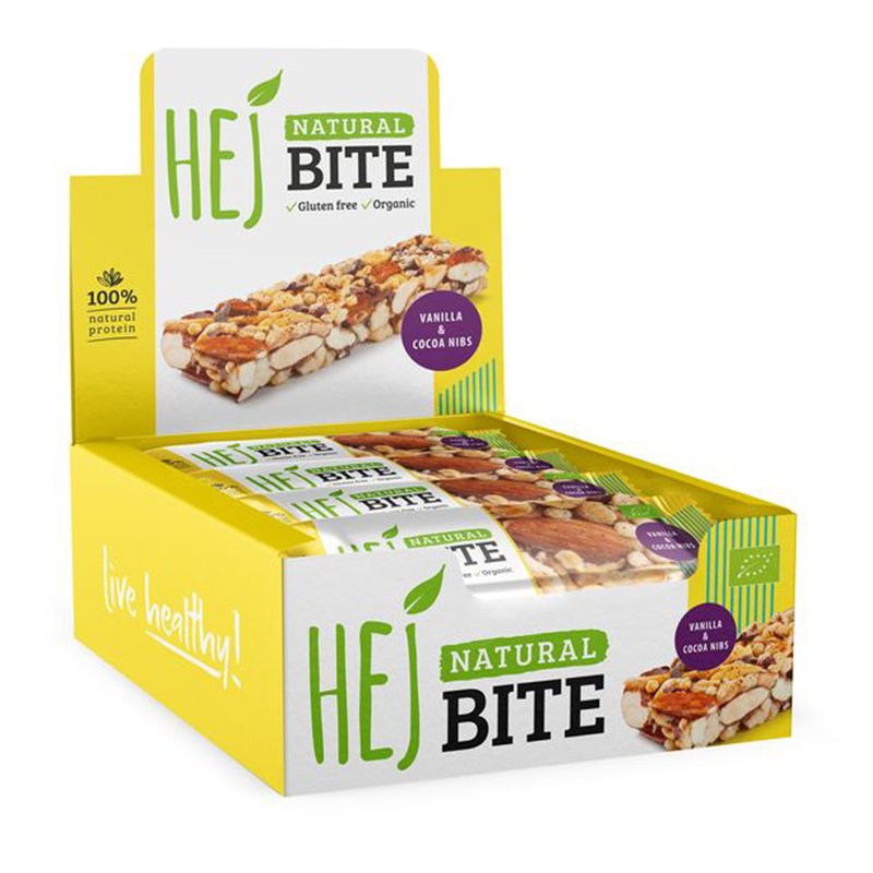 HEJ Bite Organic Vanilla & Cocoa Nibs -40g x 12 Bars