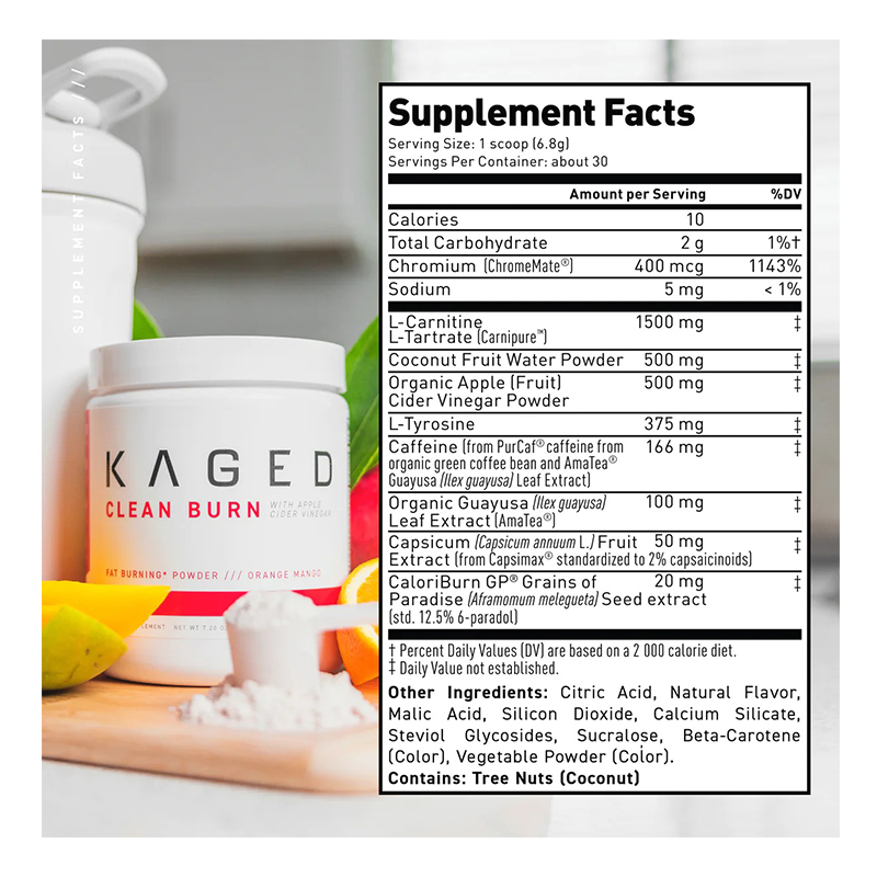 Kaged Clean Burn Powder 30 Servings - Orange Mango Best Price in Dubai