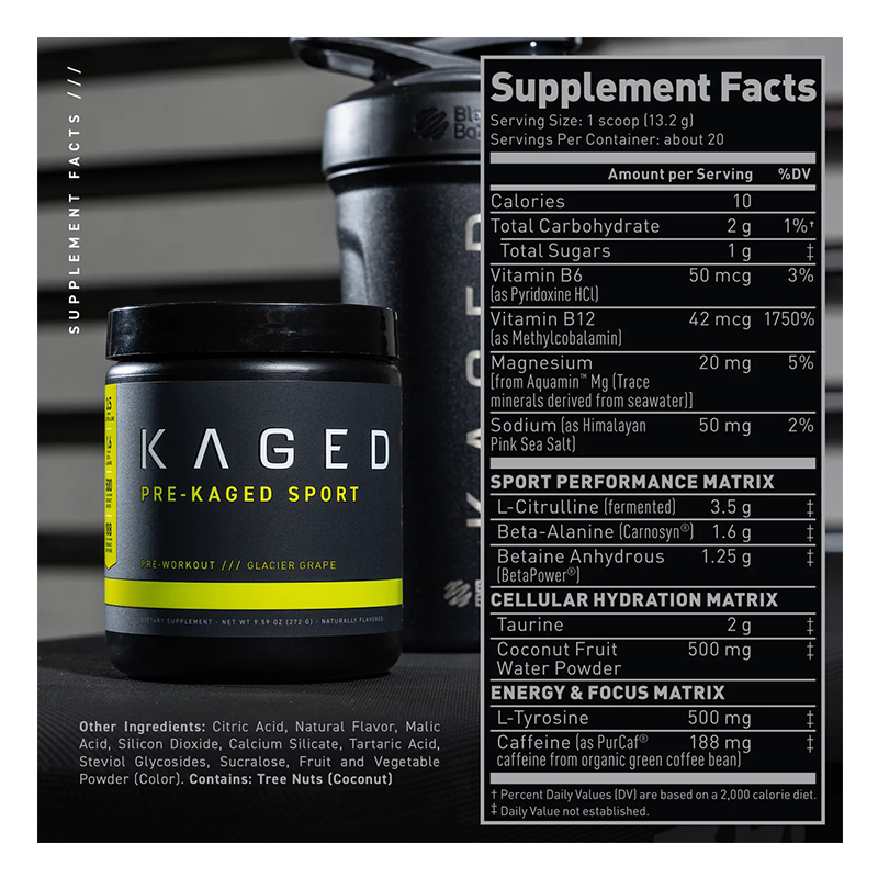 Kaged Pre Kaged Sport 20 Servings - Glacier Grape Best Price in Dubai