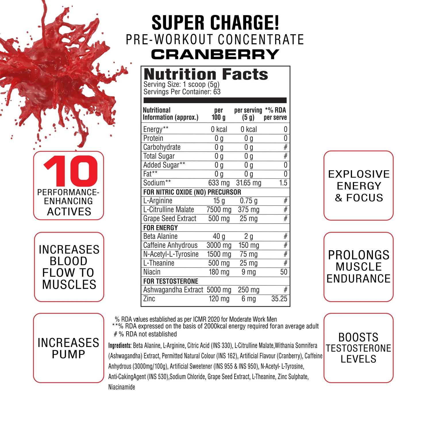 Labrada Super Charge Pre-workout Concentrate 315 G - Cranberry Best Price in Ajman