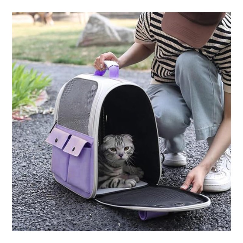 Loom Tree Cat Carrier Backpack Collapsible Portable Handbag For Outdoor Walking Hiking Purple - 8110 Best Price in Dubai