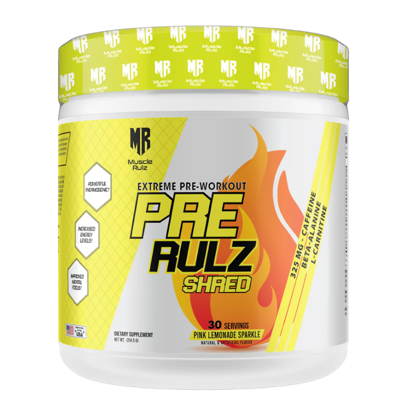 Muscle Rulz Extreme Pre Workout Pre Rulz Shred 30 Servings - Pink Lemonade Sparkle