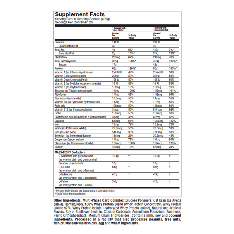 Muscletech Mass Tech Elite Extreme 2000 7lbs - Vanilla Best Price in Dubai