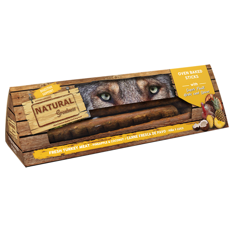 Natural Greatness Multipack Oven Backed Sticks Treat 150 G Fresh Turkey, Pineapple And Coconut - 12 Packs in 1 Box