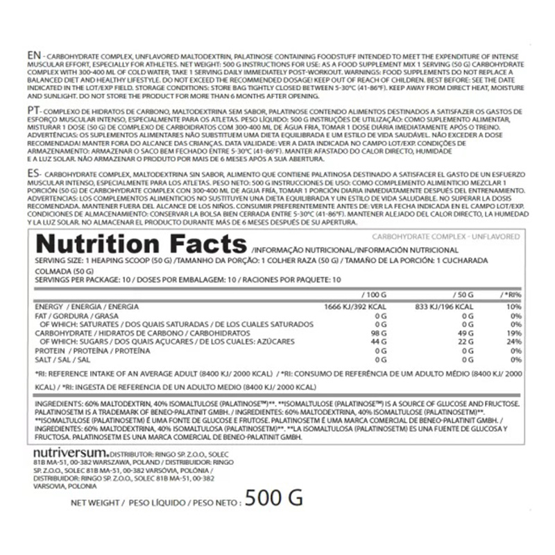 Nutriversum Basic Carbohydrate Complex 500 G Best Price in Dubai