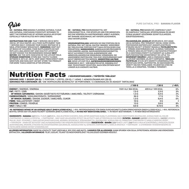 Nutriversum Pure Oat Meal Pro 600 G - Banana Best Price in Dubai