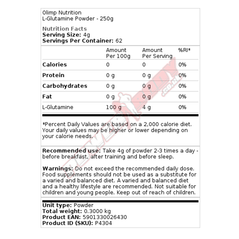 Olimp L-Glutamine Powder 250 g Best Price in UAE