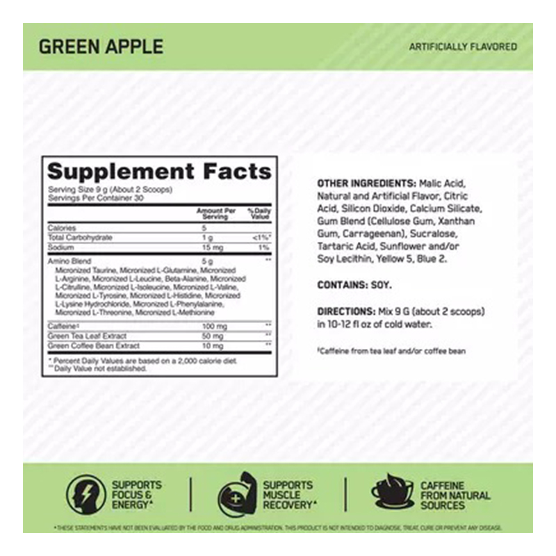 Optimum Nutrition Essential Amin.O. Energy 270 G - Green Apple Best Price in Dubai