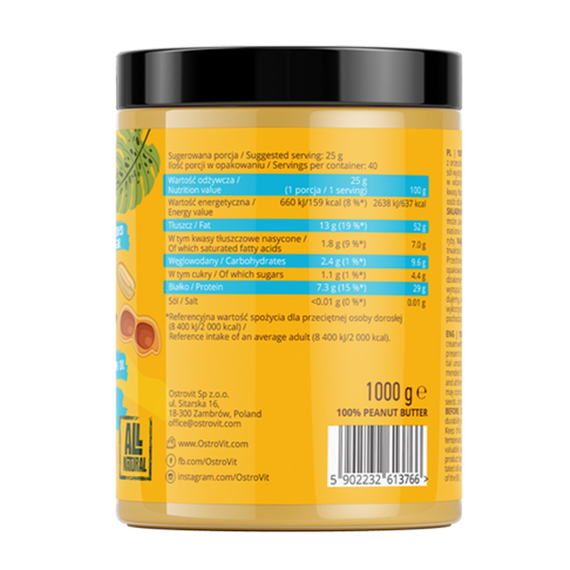 OstroVit 100% Peanut Butter 1000 g - Smooth Best Price in Dubai