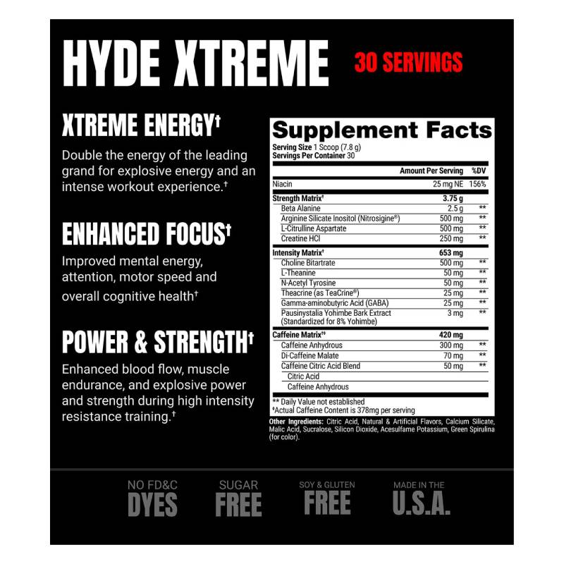 ProSupps HYDE Xtreme Hard Hitting Energy Pre Workout 30 Servings 210 G - Blue Razz Best Price in Sharjah