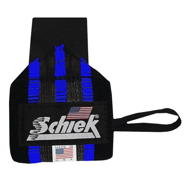 Schiek 18 Inch Heavy Duty Rubber Reinforced Wrist Wraps - Black/Blue