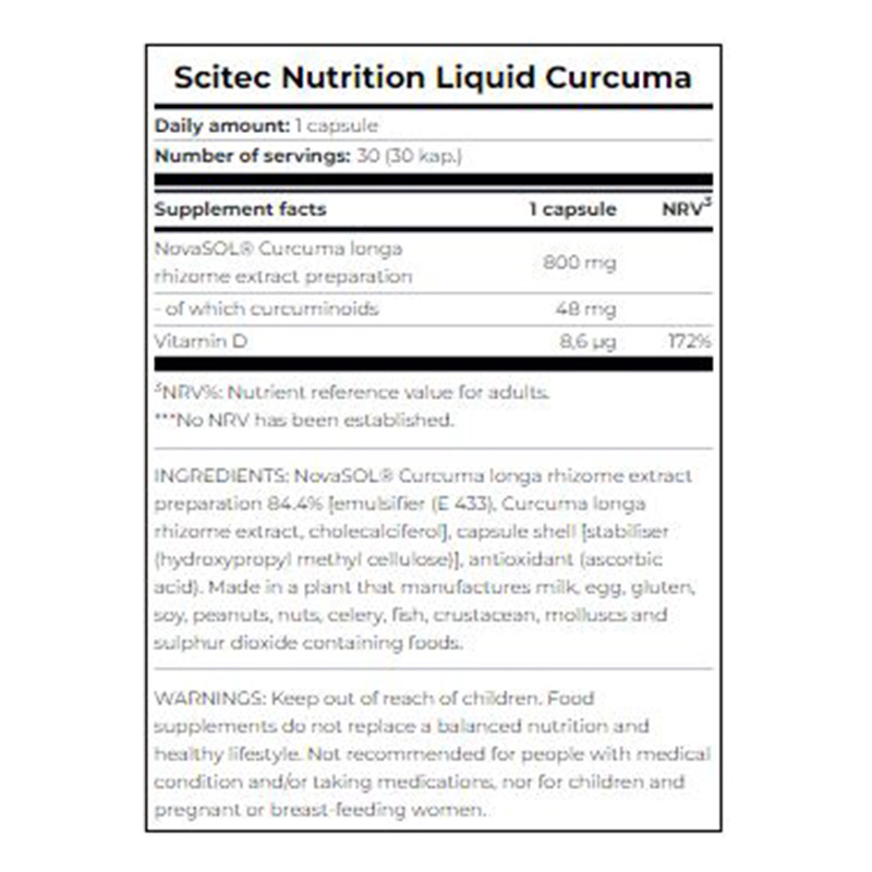 Scitec Nutrition Liquid Curcuma Food Supplement 30 Caps Best Price in Dubai