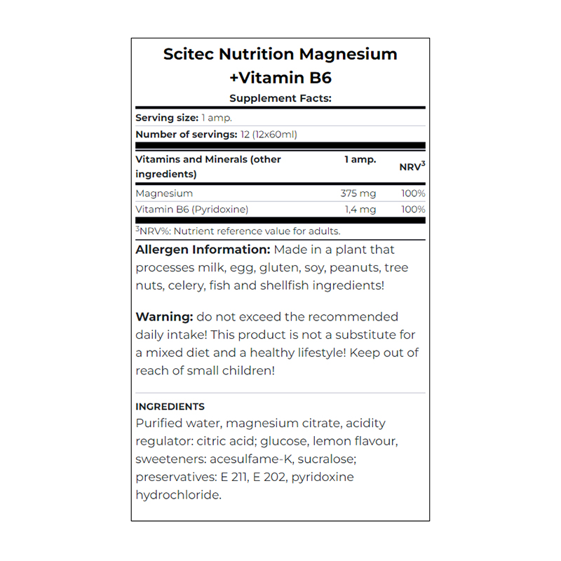 Scitec Nutrition Magnesium + Vitamin B6 Shot 60 ml - Lemon Best Price in Dubai