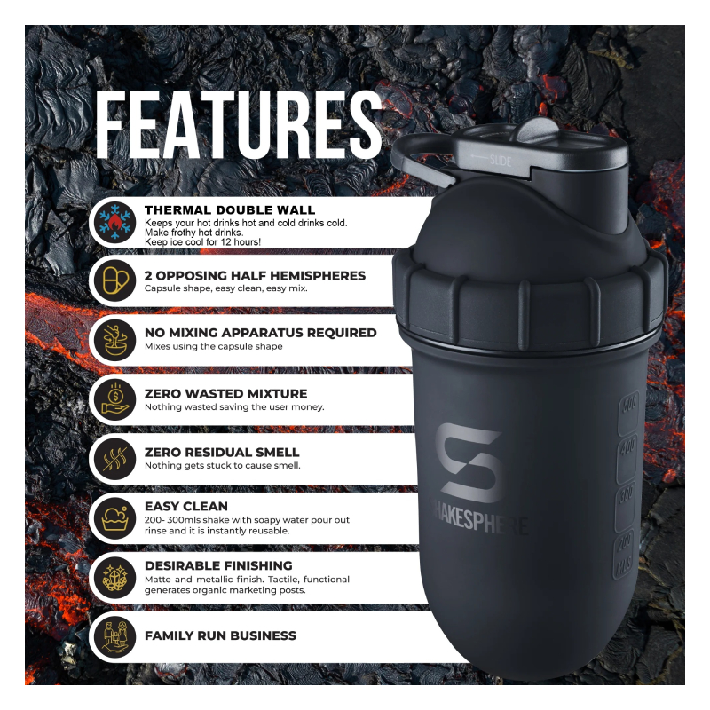 ShakeSphere Tumbler Double Wall Steel 700mls Matte Black Best Price in Dubai