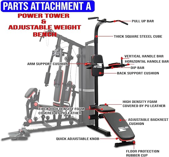 Sky Land Home Gym 3 Station Weight Stack With Pull up bar Sit Up Power Tower Workout Stand Bench Press Best Price in Al Ain