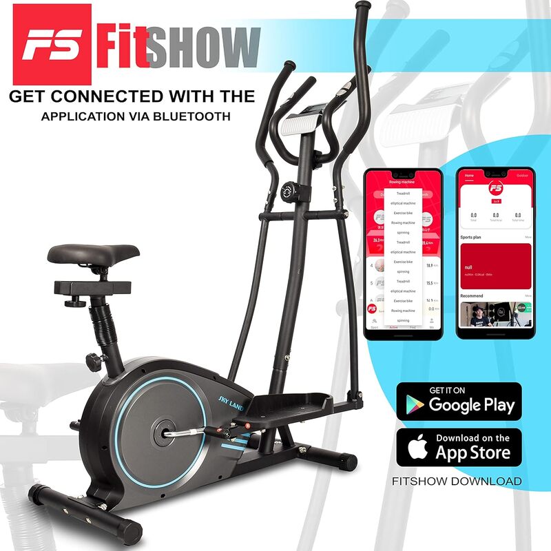 SkyLand 2-in-1 Elliptical Exercise Bike & Cross Trainer – 8-Level Magnetic Resistance, App Compatible, Home Cardio Machine - Grey