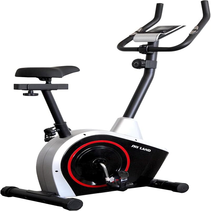 SkyLand Upright Magnetic Exercise Bike – 8 Level Resistance, 5Kg 2-Way Flywheel, Portable for Home Gym - Black & Silver EM-1570
