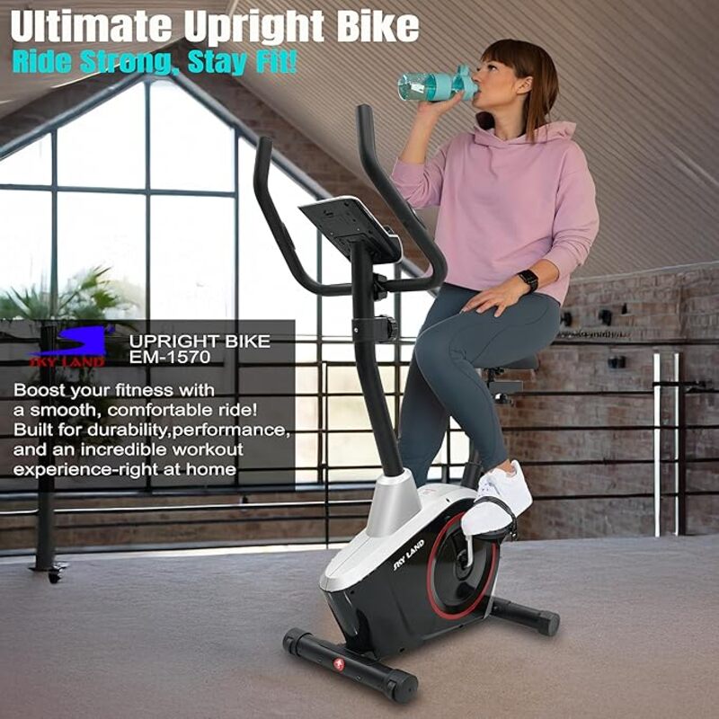 SkyLand Upright Magnetic Exercise Bike – 8 Level Resistance, 5Kg 2-Way Flywheel, Portable for Home Gym - Black & Silver  Best Price in Sharjah