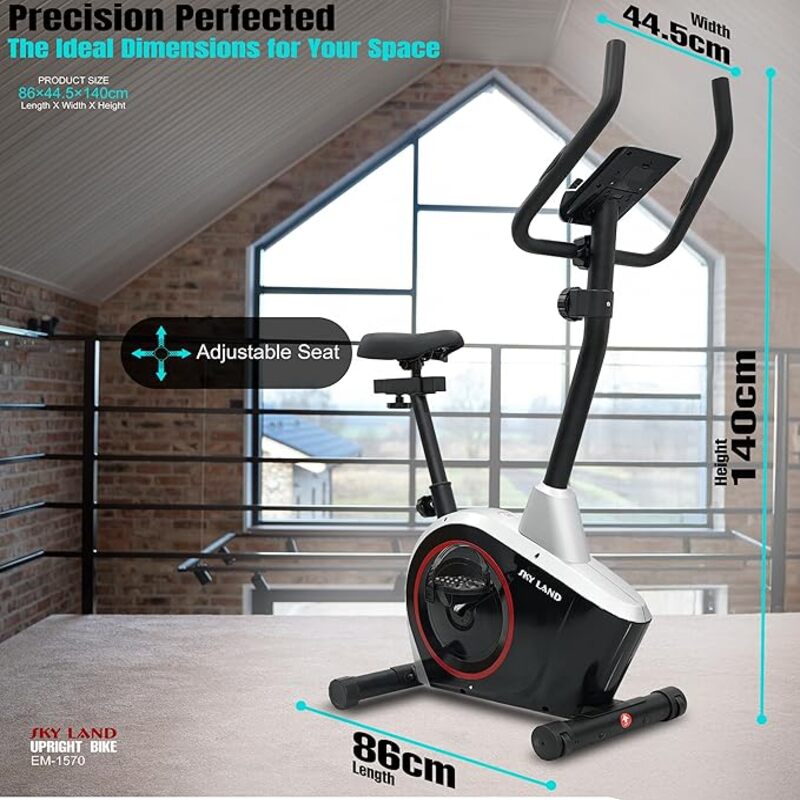 SkyLand Upright Magnetic Exercise Bike – 8 Level Resistance, 5Kg 2-Way Flywheel, Portable for Home Gym - Black & Silver  Best Price in Sharjah