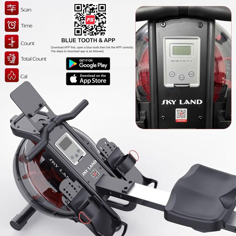 SkyLand Water Rowing Machine – Smooth & Quiet Rowing with Bluetooth App, LCD Monitor, 130Kg Capacity - Vertical Tank  Best Price in Dubai