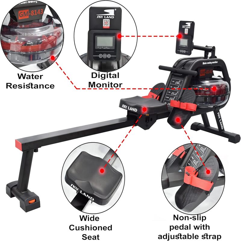 SkyLand Water Rowing Machine – Smooth & Quiet Rowing with Bluetooth App, LCD Monitor, 130Kg Capacity - Water Resistance  Best Price in Abu Dhabi