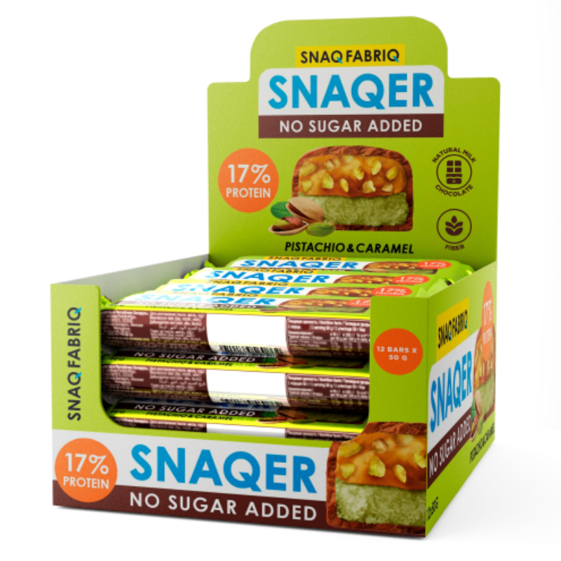 Snaqer Sugar Free Bar 50 G 12 Pcs in Box - Pistachio & Caramel