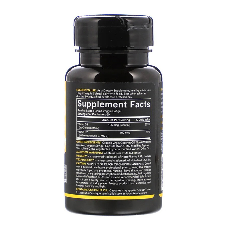 Sports Research D3+K2 - Vegan D3 5000iu + Vitamin K2 60 Softgels Best Price in Dubai