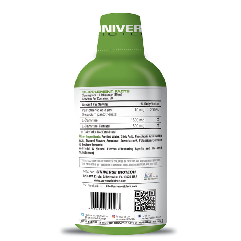 Universe Biotech L-Carnitine 3000mg 30 Servings – Green Apple Best Price in UAE