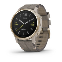 Garmin Fenix 6S Pro, 42mm Sapphire Edition Light Gold Tone with Shale Gray Leather Band 010-02159-40