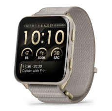 Garmin Venu X1 Soft Gold with Titanium Caseback and French Grey Nylon Band Watch