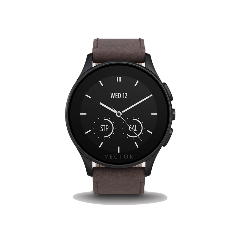 Vector Luna Brushed Black With Brown Leather Strap Smart Watch