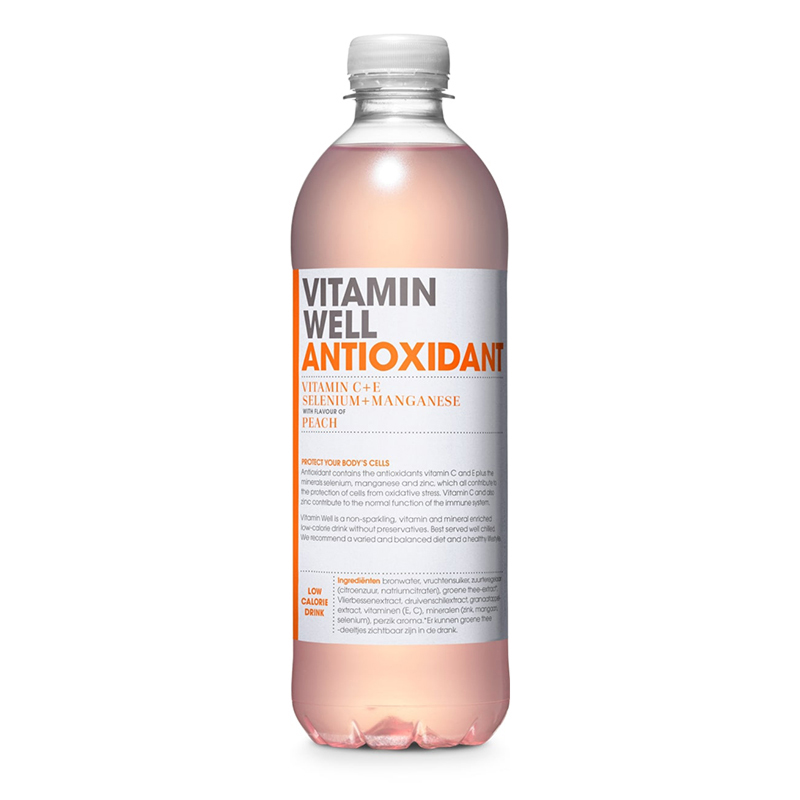 Vitamin Well ANTIOXIDANT Peach Vitamin C + E Selenium + Manganese Vegan - 12 x 500ml