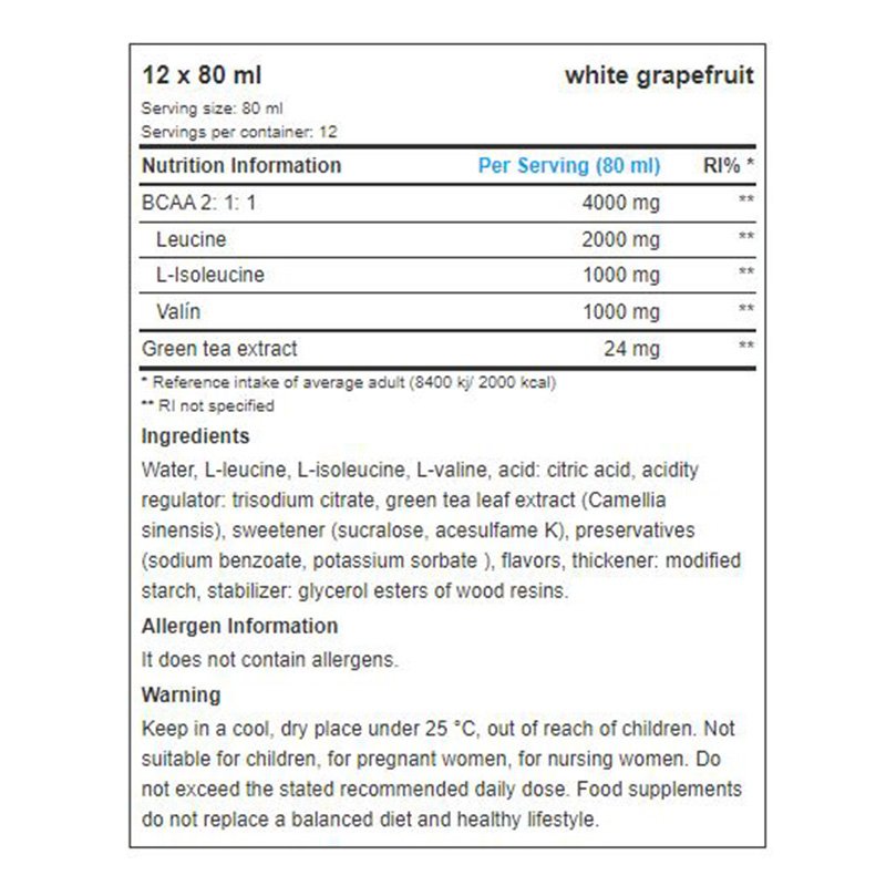 Buy All Nutrition BCAA Shock + Green Tea Box 12 x 80 ml in Dubai, Abu Dhabi, Sharjah, UAE