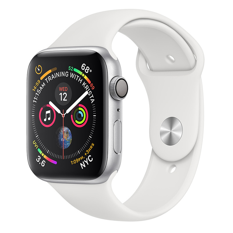 Apple Watch Series 4 GPS, 44mm Silver Aluminum Case With White Sport Band