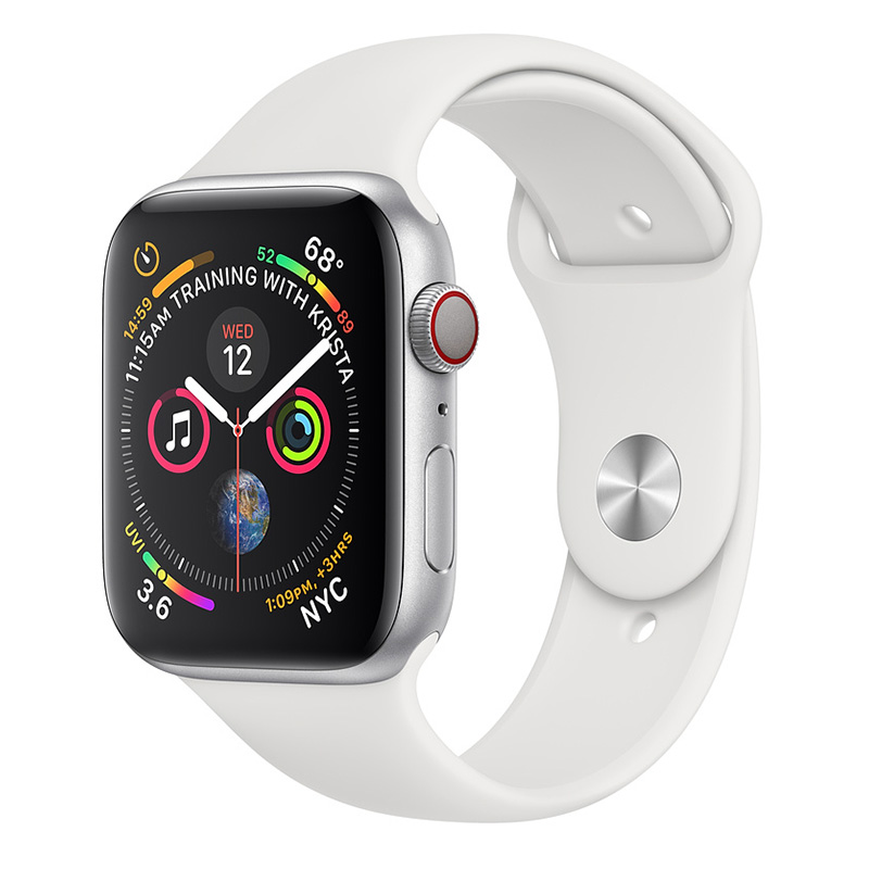 Apple Watch Series 4 GPS + Cellular 44mm Silver Aluminum Case With White Sport Band