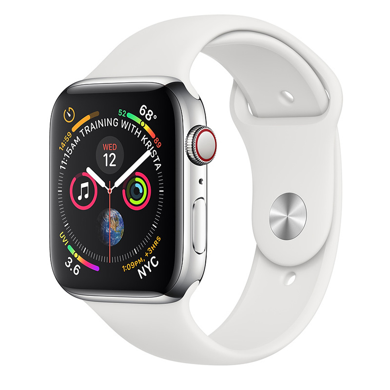 Apple Watch Series 4 GPS + Cellular 44mm Stainless Steel Case With White Sport Band