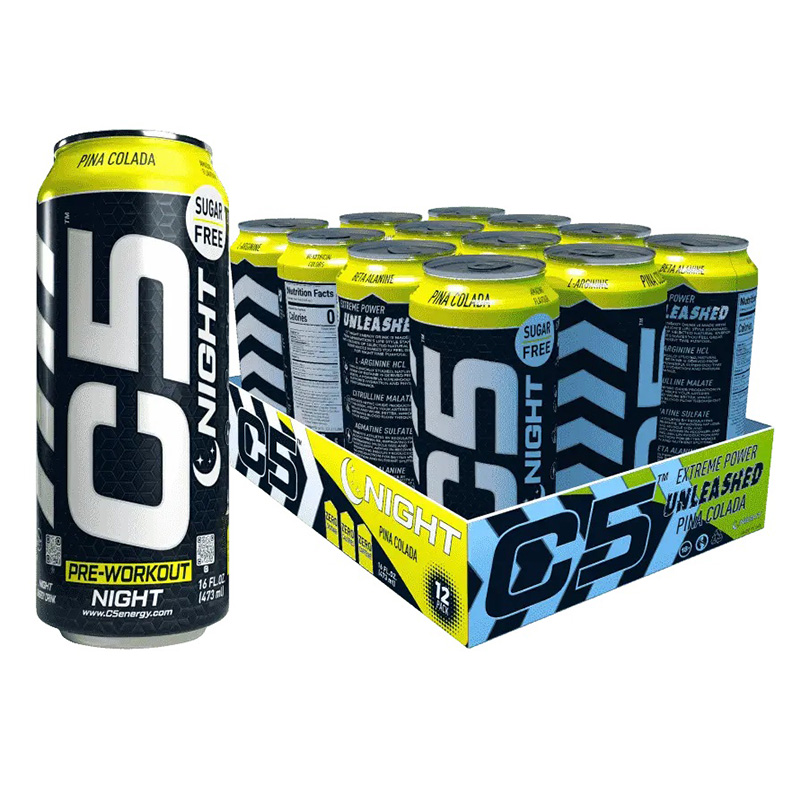 C5 Night Pre Workout Drink 473 ml 12 Pc Box - Pina Colada - Energy Drink Without Caffeine