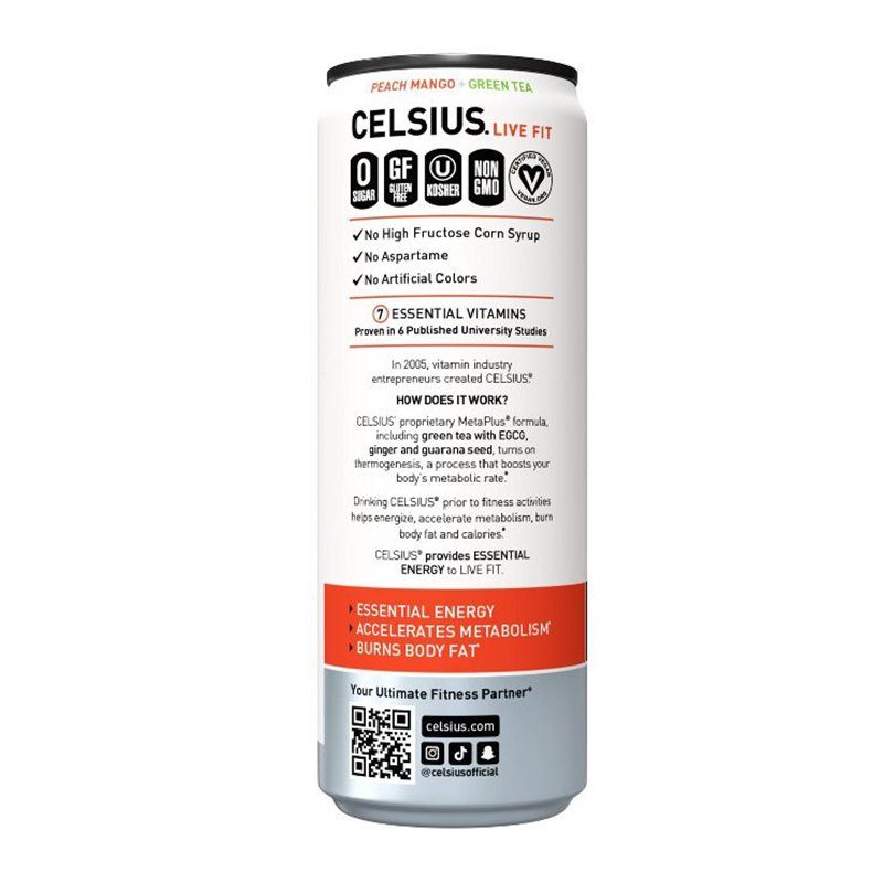 Buy Celsius Live Fit Sparkling Drink 355ml Pack of 12 Peach Mango