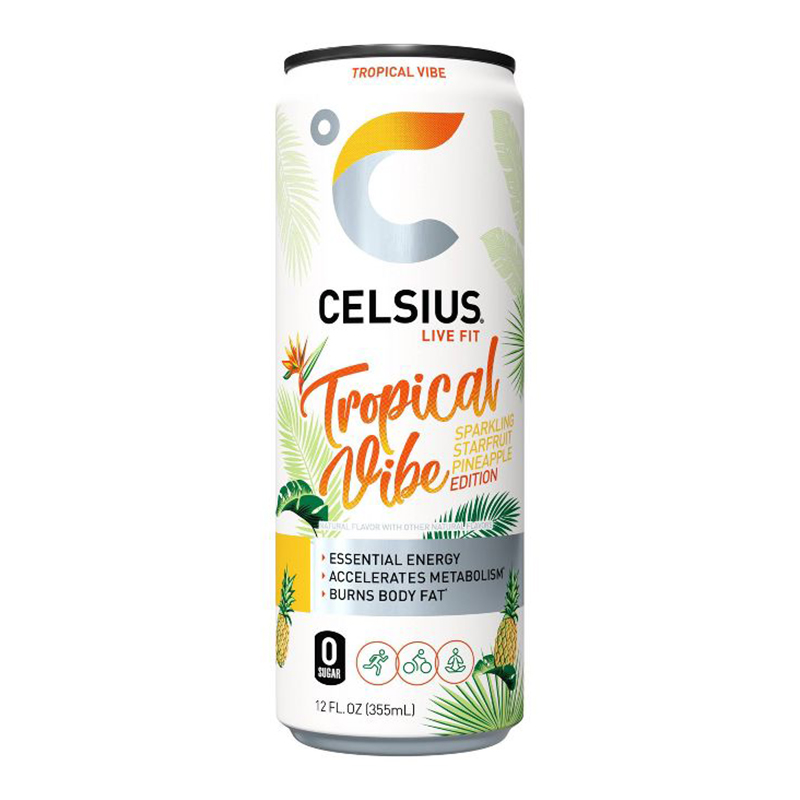 Celsius Live Fit Sparkling Drink 355ml Pack of 12 - Tropical Vibe 1 Box of 12 Cans