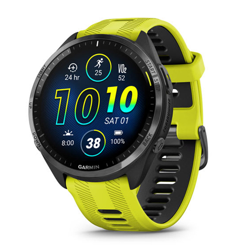 Garmin Forerunner 965 Carbon Grey DLC Titanium Bezel with Black Case and Amp Yellow/Black Silicone Band Watch