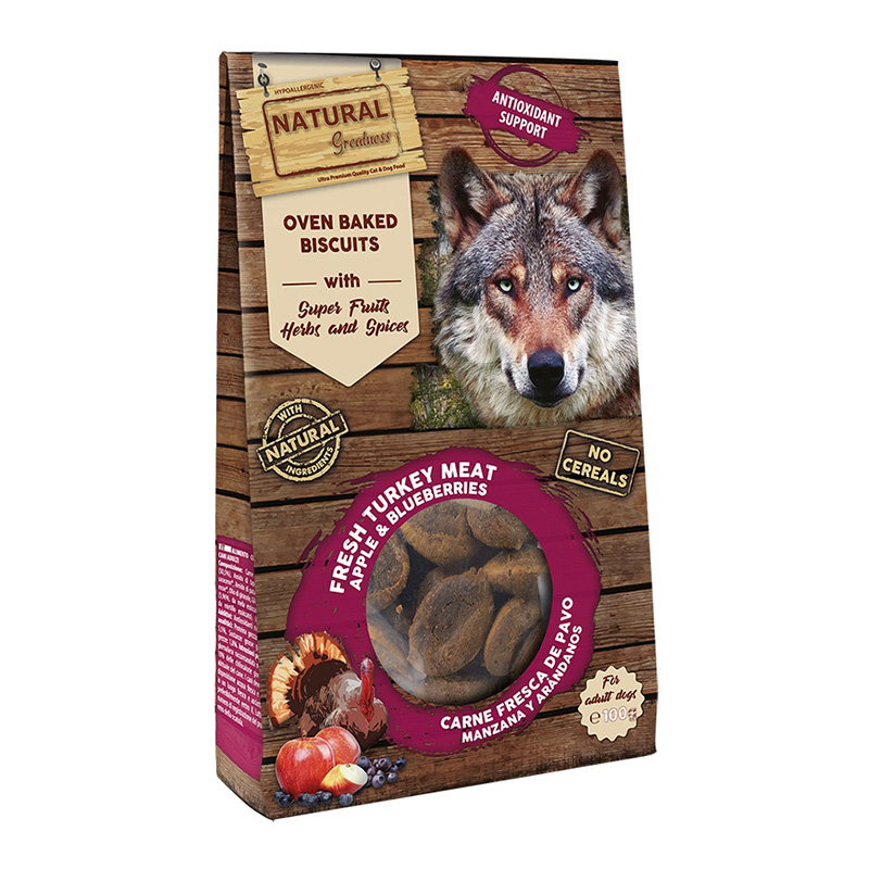 Natural Greatness Multipack Oven Baked Biscuits Treat 100 G - Fresh Turkey Apple and Blueberries - 12 Packs Kit