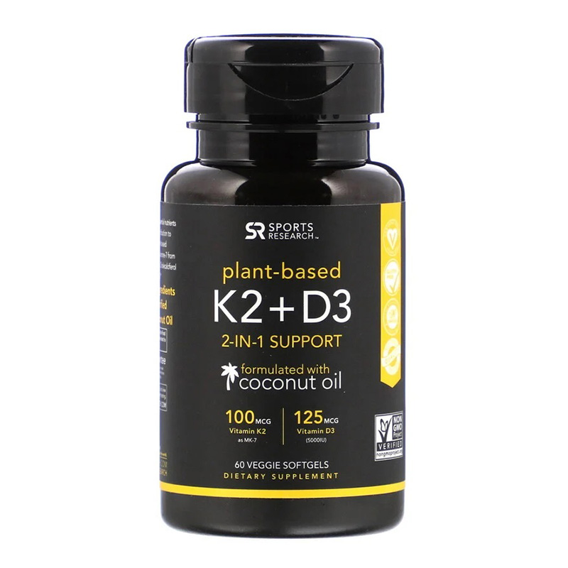 Sports Research D3+K2 - Vegan D3 5000iu + Vitamin K2 60 Softgels